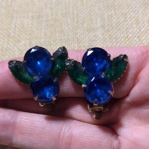 Vintage Blue And Green Clip On Earrings